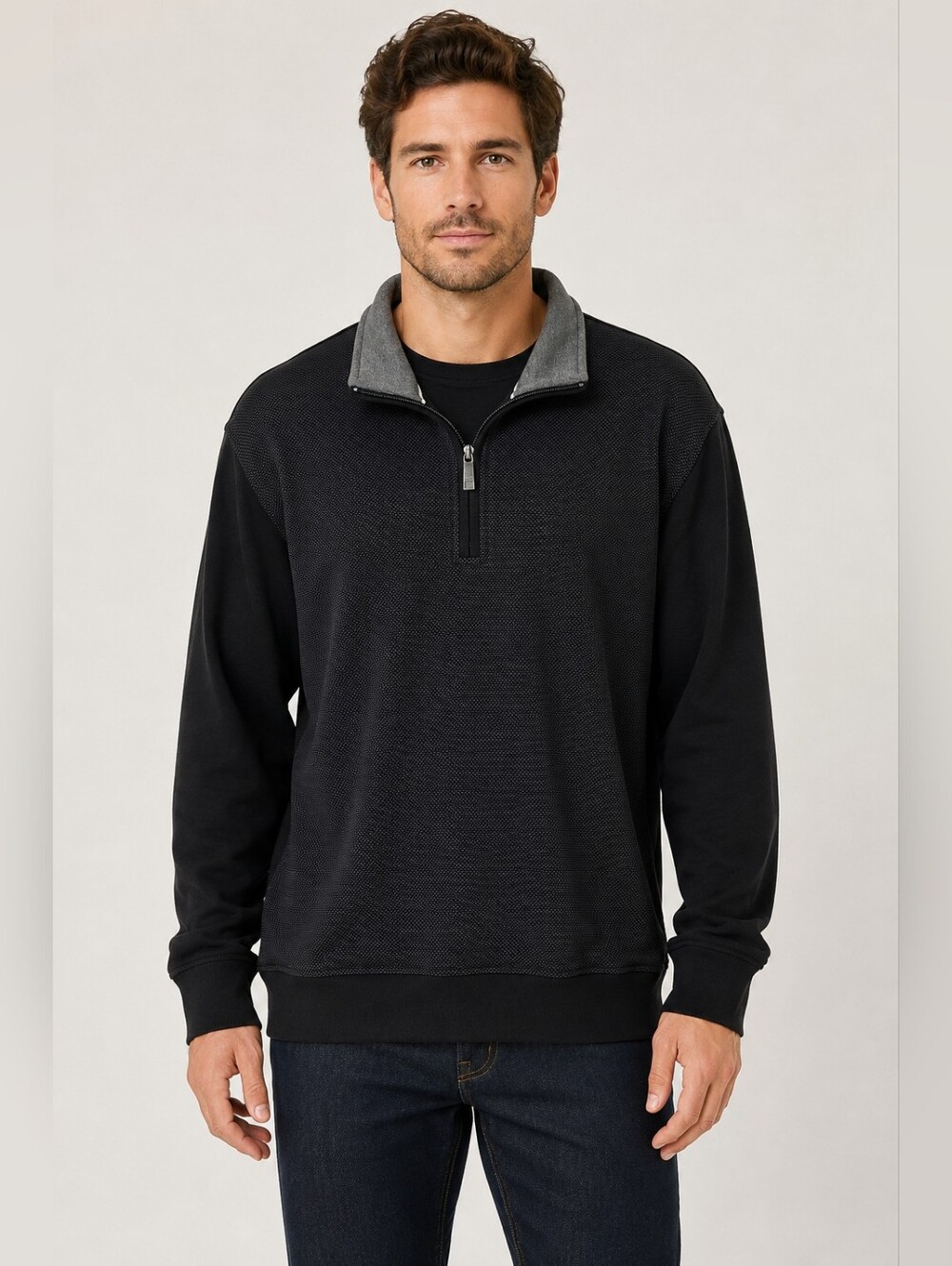 Ted Baker Men's‎ XL Black Quarter Zip Pullover Cotton Blend Stretch Sweater